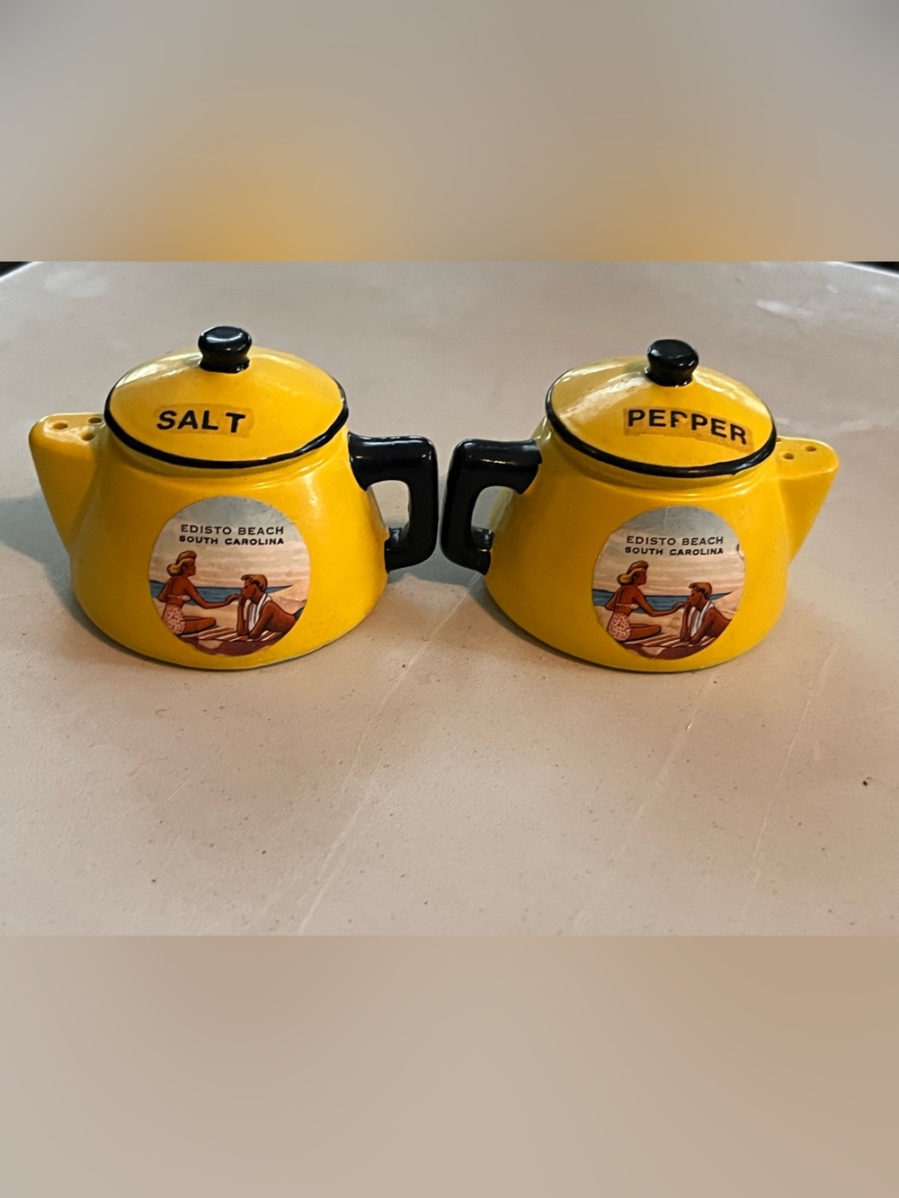 Vintage Yellow Edisto Beach Salt and Pepper Shaker Teapot Set